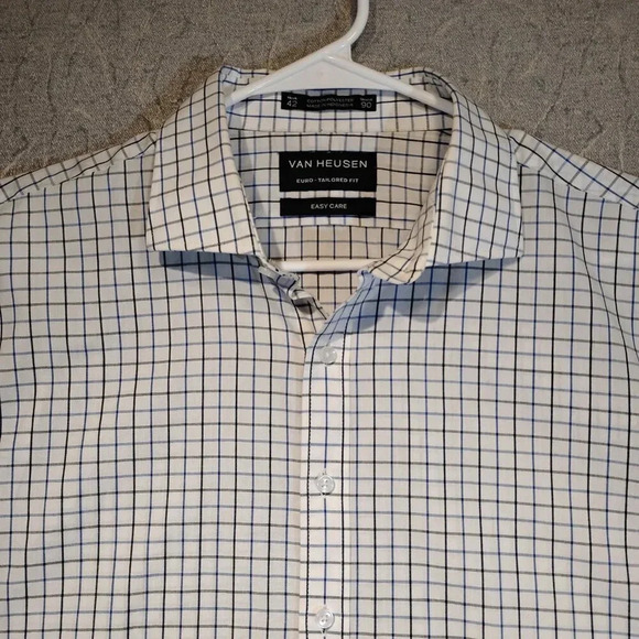 Van Heusen Men's White &  Blue Plaid Easy Care Dress Shirt Neck 42 Sleeve 90 - Picture 2 of 10